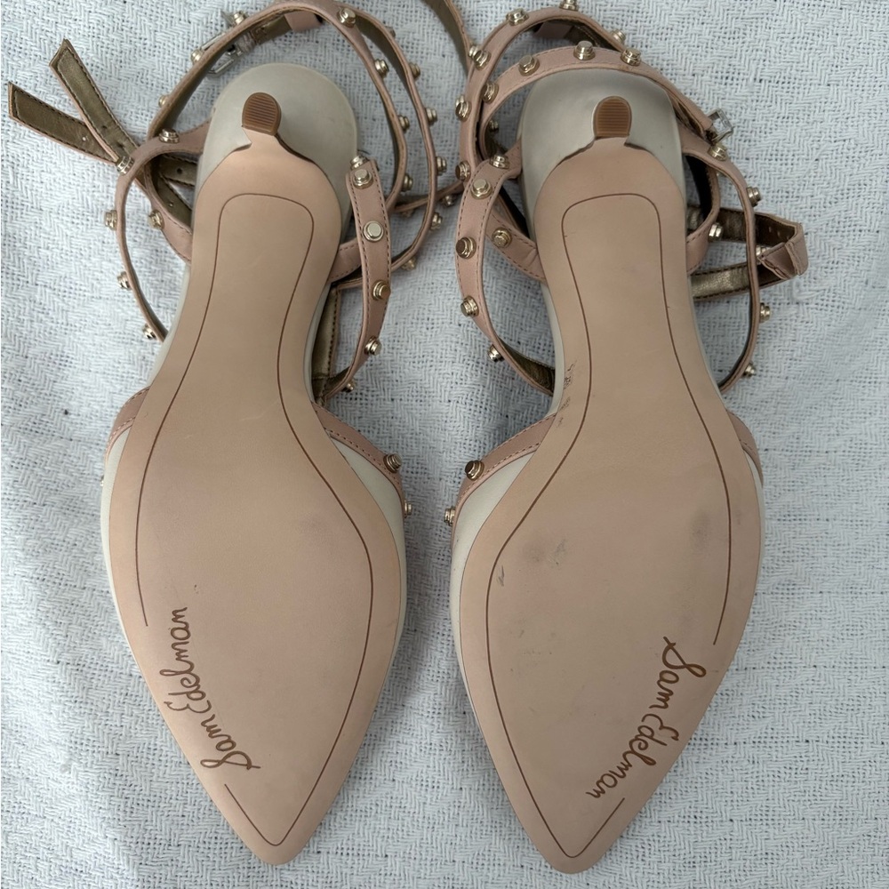 Sam Edelman Beige Studded 3 row Strappy Heels - Picture 7 of 7